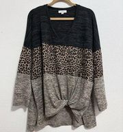 Umgee | three tone leopard oversized tee twist front