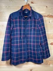 Talbots T by Talbots Women's Large Full-Zip Blue & Colorful Plaid Long Sleeve …