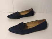 Talbots suede navy slip on loafers embellished studs pointy toe size 10 W