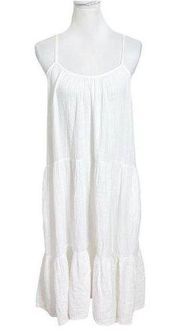 Xirena White Ruby Midi Dress Spaghetti Straps Tiered Cotton Slip Women’s Size S