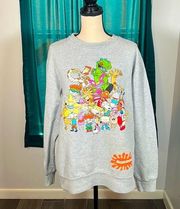 Adult Unisex Nickelodeon Character Gray Long Sleeve Crewneck Pullover Sweatshirt