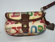 Dooney & Bourke Vintage Y2K Rainbow Graffiti Wristlet With Pink Heart Charm