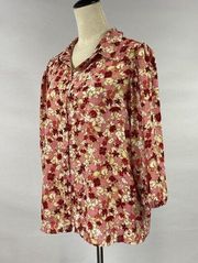 Nanette Lepore Floral Blouse Gold Red Pink Large Bracelet Length Sleeves