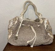 Silk Leather Burlap Shoulder Bag