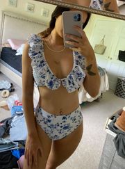 Misguided Blue Floral Ruffle Bikini Top