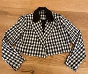 Nasty Gal  See If We Square Gingham Cropped Blazer Black White Size US2