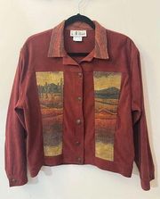 Vintage N Touch Maroon Southwestern Desert Motiff Tapestry Jacket L