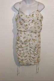 White Dress with Yellow and green Floral Pattern XL NWOT