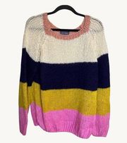 Grey Womens Size Large Striped Sweater Pink Navy Cream Yellow