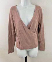 Leith Ribbed Wrap Sweater Pink Adobe Size L Nwt