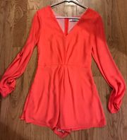 coral deep v long sleeve romper