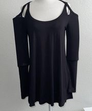 New WOT Black Cross Strap soft cold shoulder long sleeve T-shirt dance