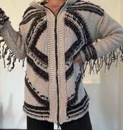 Free People  Show Me The Way Geo Fringe Zipper Front Hooded Cardigan. Large