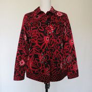 Black Red White Floral Button Up Women’s Fashion Jacket S