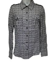 Tory Burch Women's Size 8 Carinthia Navy Brigitte Printed Button-Down Blouse