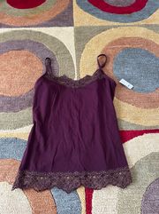 NWT New York & Company Dark Purple Burgundy y2k Lace Cami Tank Top Size XS