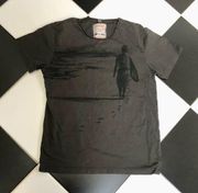 Vintage 90s Y2K  Dark Charcoal Grey T-Shirt Tee Surfer Screen Print sz XL