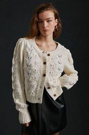 Anthropologie Cream Chunky Cable Knit Cardigan Large