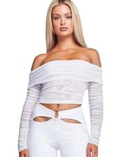 NWT I AM GIA White Quartz Mesh Off Shoulder Top Blouse