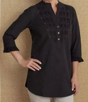 Soft Surroundings black Arabella 3/4 ruffle sleeve tunic top size small