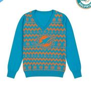 FOCO Miami Dolphins Turquoise Orange NFL Long Sleeve V-Neck Sweater Size Large