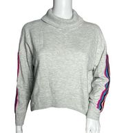 Love By Gap Funnel Neck Crop Sweater Side Rainbow Stripe Light Heather Gray