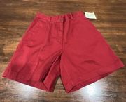 LL Bean Womens Red Cotton Wrinkle Resistant Pleated Shorts Size 8