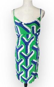 DIANE VON FURSTENBERG Knit Silk Jersey Jilda Y-print Dress Green Cowl Neck