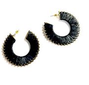 LOFT Black Thatch & Gold Hoop Earrings