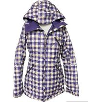 Burton Snow Board Coat Size 3 Purple Check Dry Ride Hooded Ski Jacket Winter EUC
