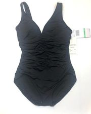 Coco Reef Black shirred v neck one piece swimsuit