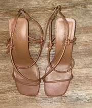 New  Reggie Brown Faux Leather Heeled Strappy Sandals H1006
