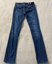 Miss Me Women's Low Rise Straight Dark Wash Distressed Jeans Size 27