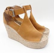 MARC FISHER Shoes Lannie Leather Ankle Strap Espadrille Platform Wedge Sandal 11