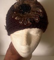 NEW hand crocheted brown and feather head wrap