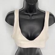 DONNI. Sweater Bralette NEW Sz L Cream Scoop V-Neck Super Soft Lightweight Comfy