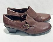 Clarks Women's Bendables Leather Slip-On Side Zip Block Heels Bootie Brown 8