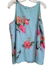 Adrienne Vittadini Green Floral Print Sleeveless Blouse Sz Large