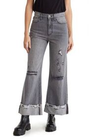 NEW Alice + Olivia Amazing Distressed High Waist Raw Cuffed Boyfriend Jeans