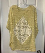 KORI America Yellow/Cream Boho Knit Poncho Style Blouse size M/L