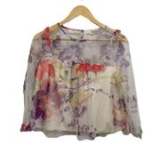 Mimi Chica floral white ruffle crop blouse long sleeve size Medium NWOT