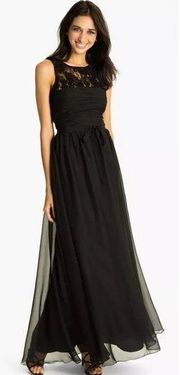 Monique Lhuillier Bridesmaid Lace Evening Gown Maxi Dress Black Size 6