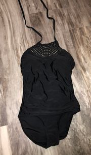 One Piece Black Laser Cut Swimsuit