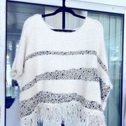 Anthropologie crew fringe poncho L