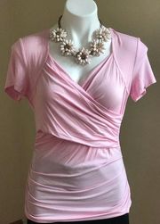 Zeagoo Light Pink Heart Shape chest CrossFront VNeck PullOver Blouse TShirt Sz M