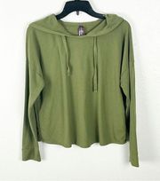 ADORE ME Green Cropped Long Sleeves Hoodie Top, Size Medium