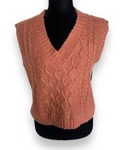 Pink Rose Womens Sweater Vest Sz L Apple Ginger Cableknit Crop Length NEW