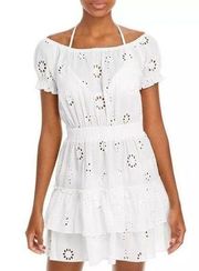 Aqua Swim Women’s Beach Coverup Tiered Peasant Dress Cotton Eyelet Ivory S NWT