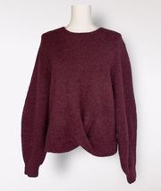 Joie Womens Maroon Burgundy Sweater Wool Twist Knot Hem Shimmer Knit Pullover XS