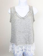 TAKARA Gray and White Stripes Top with Lace Bottom Size Medium